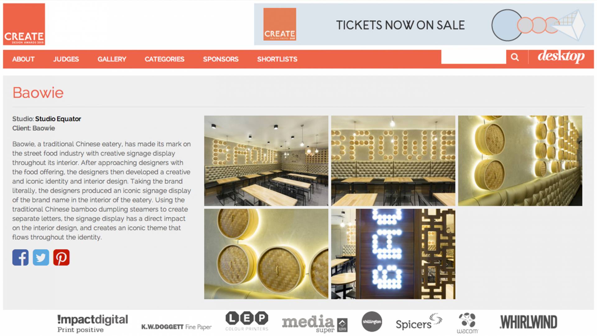 Create Awards 2015 SE Finalist Typography and Signage &amp; Display