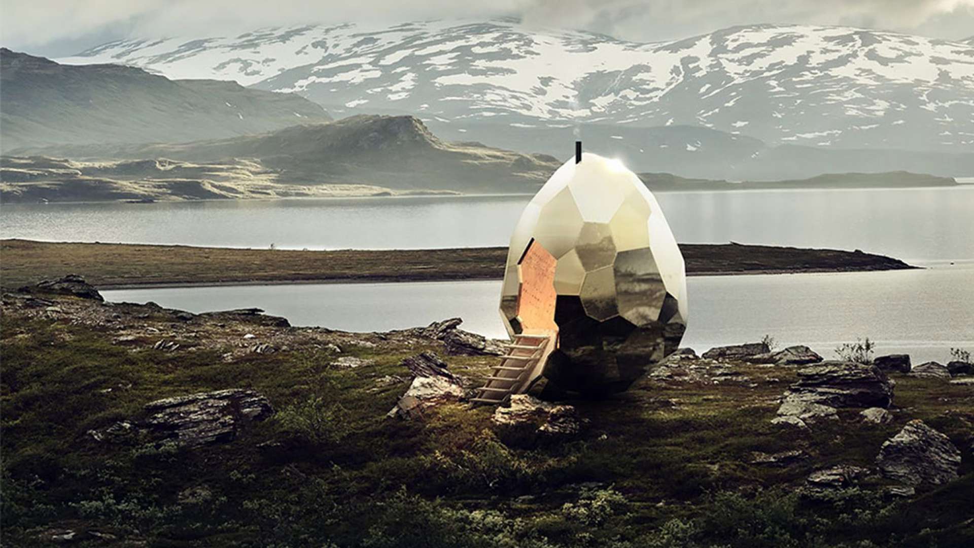 Meet The Solar Egg, A Giant Golden Sauna Built In Luossabacken, Sweden